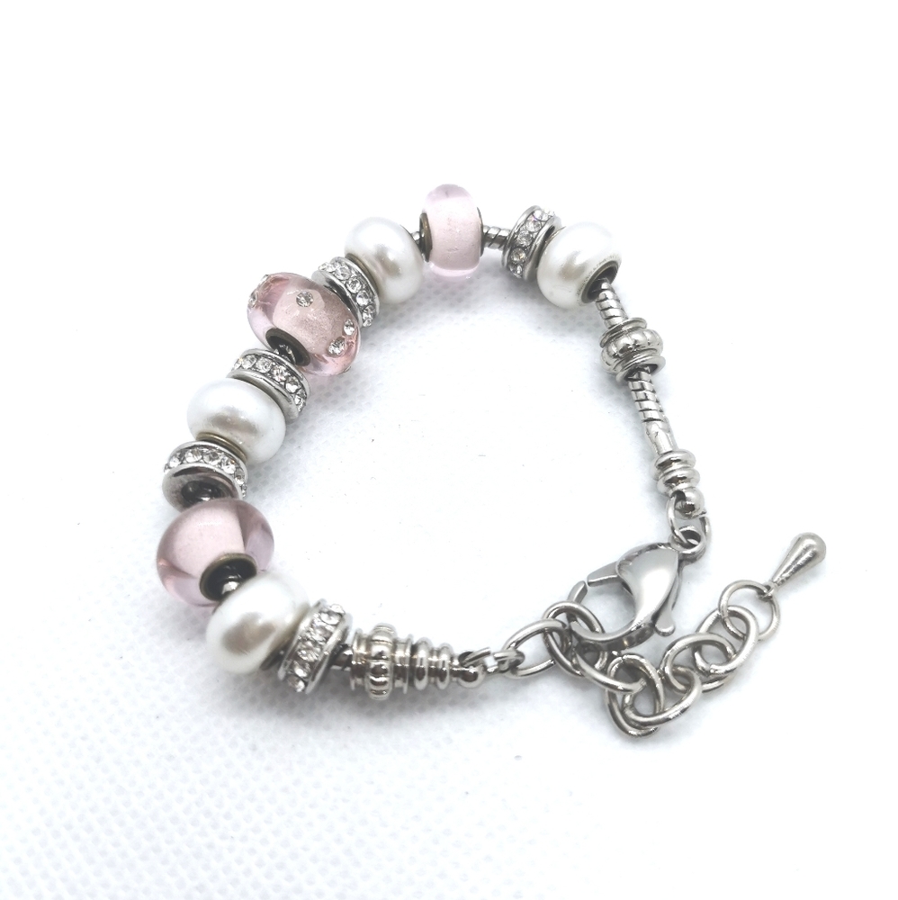 Pink white and silver bracelet